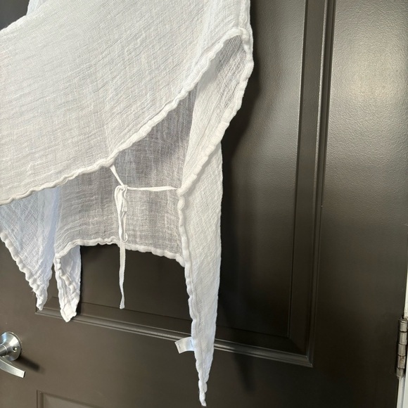 J Jill purejill 100% Open Weave Linen White Side-Tie Poncho Oversized Flowy Top - Picture 3 of 5